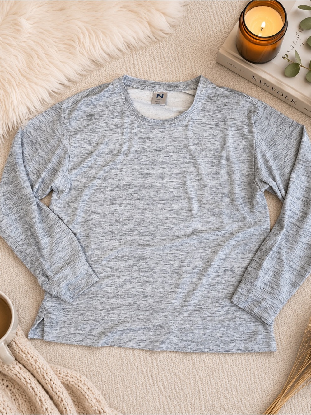 Natori Heather Gray Long Sleeve Knit Top Size S